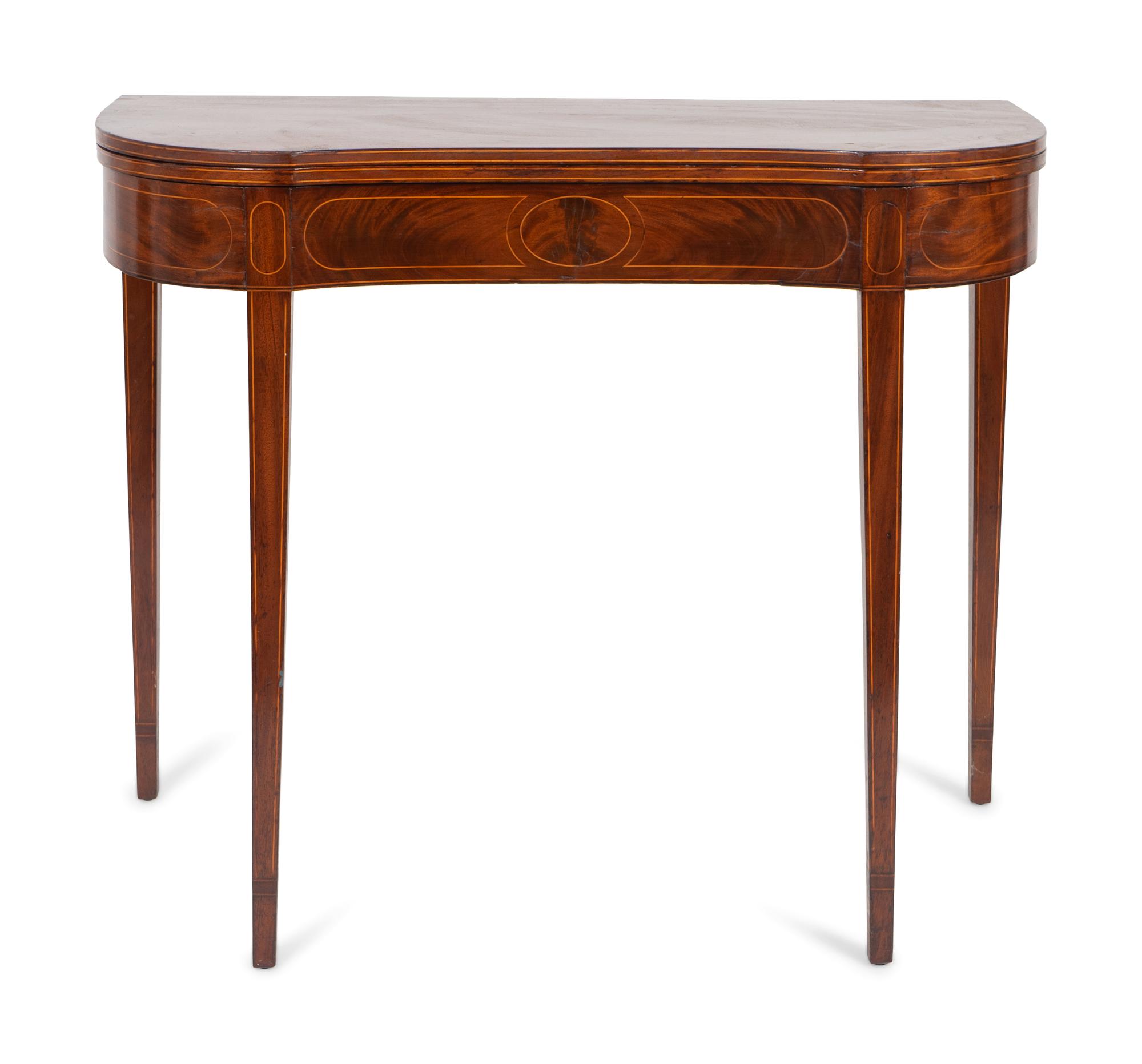 A Federal Satinwood-Inlaid Mahogany Flip Top Table — EARLY 19TH CENTURY
