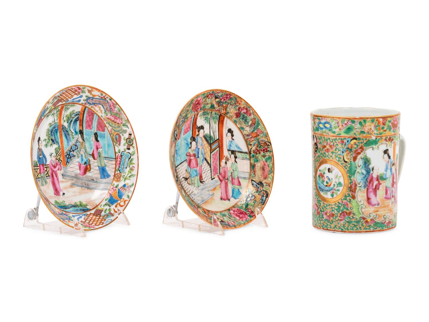 Three Chinese Rose Medallion Porcelain Articles