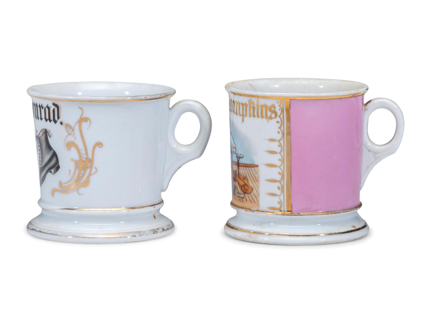 Two Cobbler's Porcelain Occupational Shaving Mugs