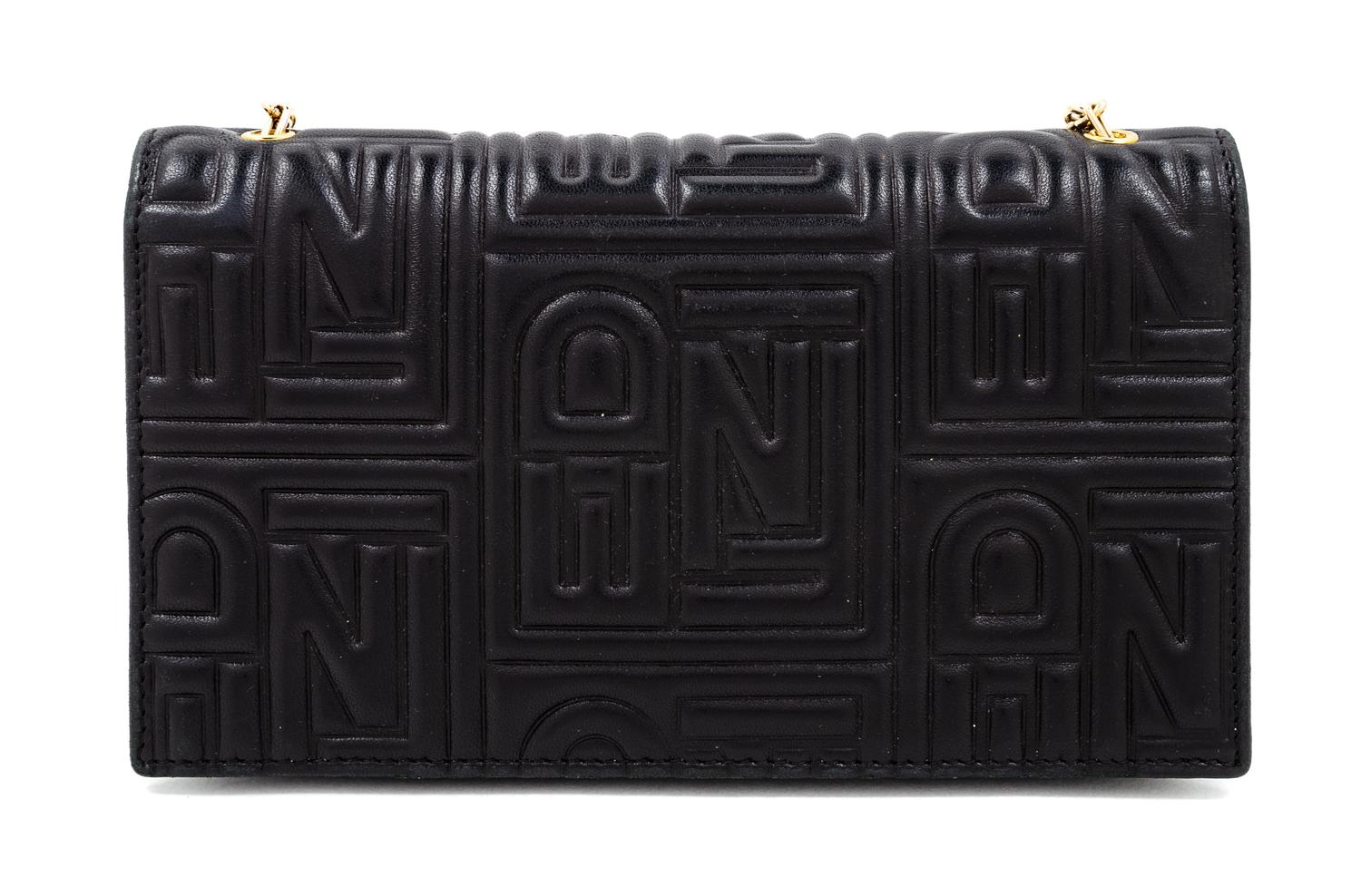A Fendi Black Monogram Embossed Leather Wallet/Shoulder Bag, 7.5" L x .75" W x 4" H; Chain strap drop: 19".