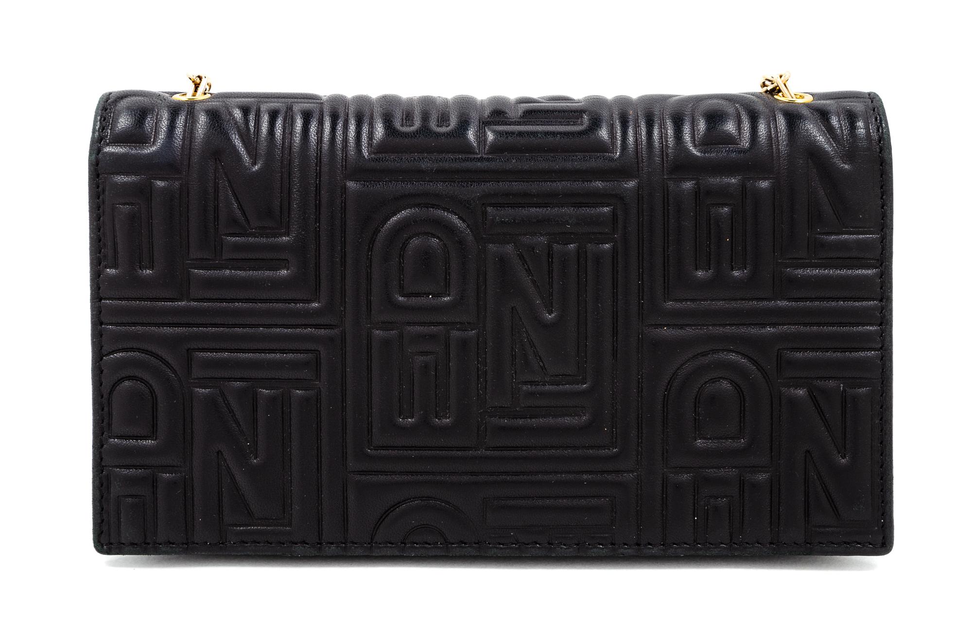 A Fendi Black Monogram Embossed Leather Wallet/Shoulder Bag, 7.5" L x .75" W x 4" H; Chain strap drop: 19".