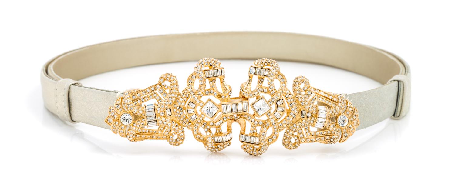 A Judith Leiber Metallic Thin Belt, max: 43" min: 25"