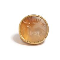 ED WIENER, YELLOW GOLD DEER INTAGLIO RING