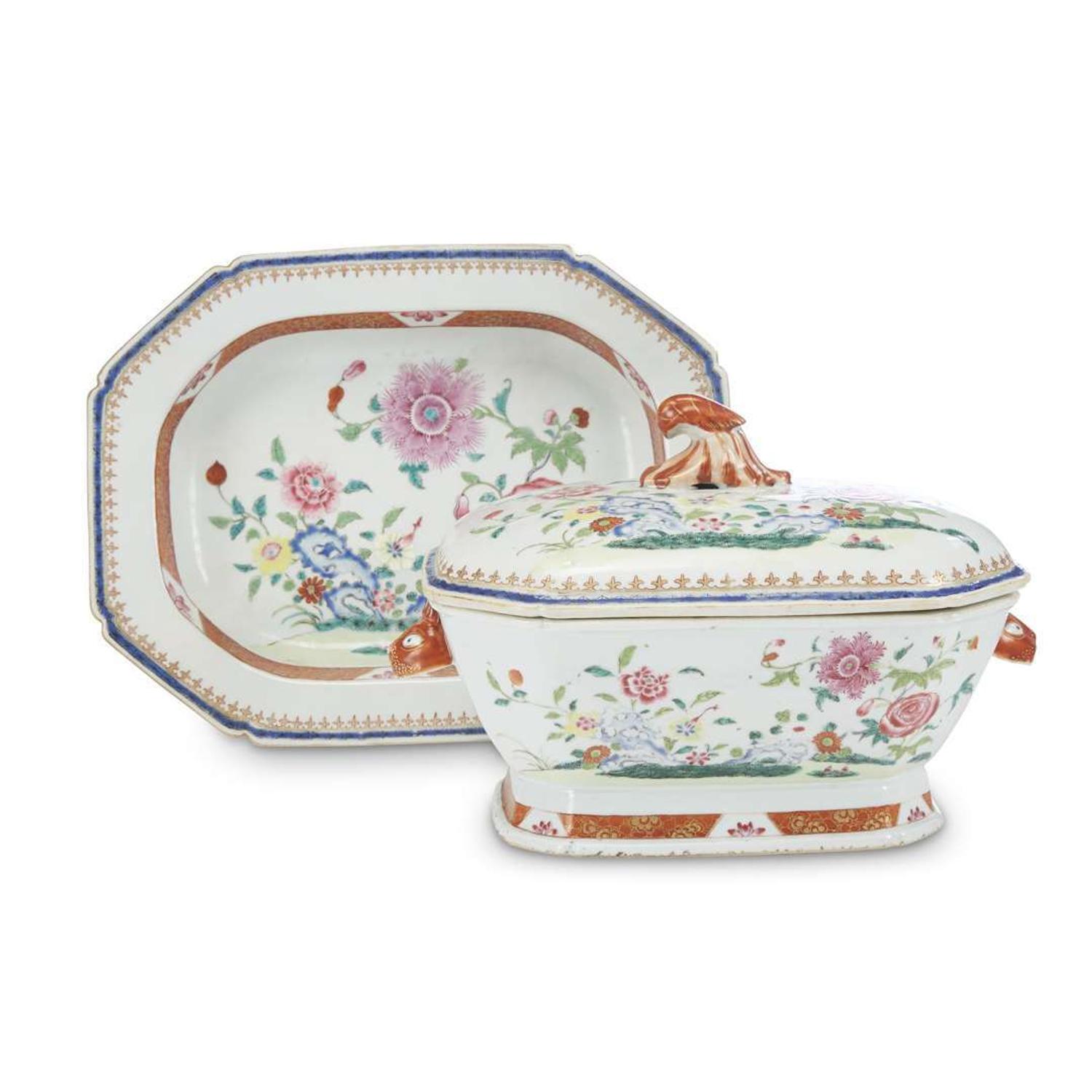 Chinese Export porcelain famille rose covered tureen and stand early 19th century