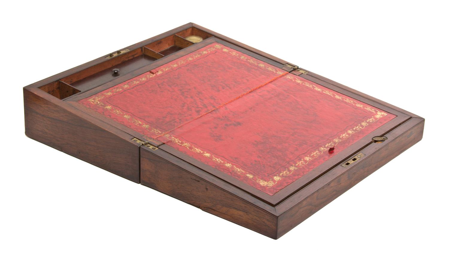 A Victorian Rosewood Lap Desk, Height 5 x width 15 3/4 x depth 9 3/8 inches.
