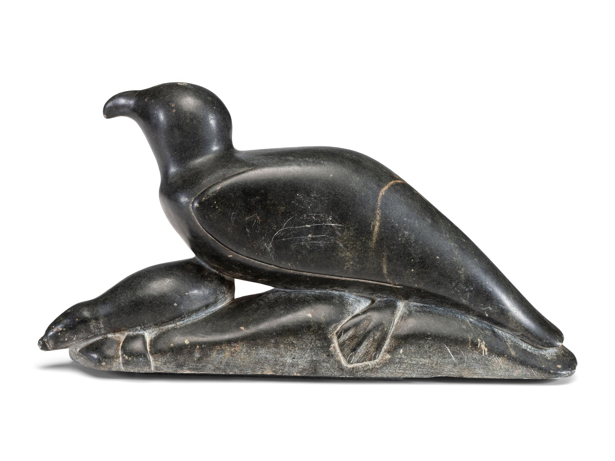 Inuit Soapstone Sculpture, of a Bird and Seal