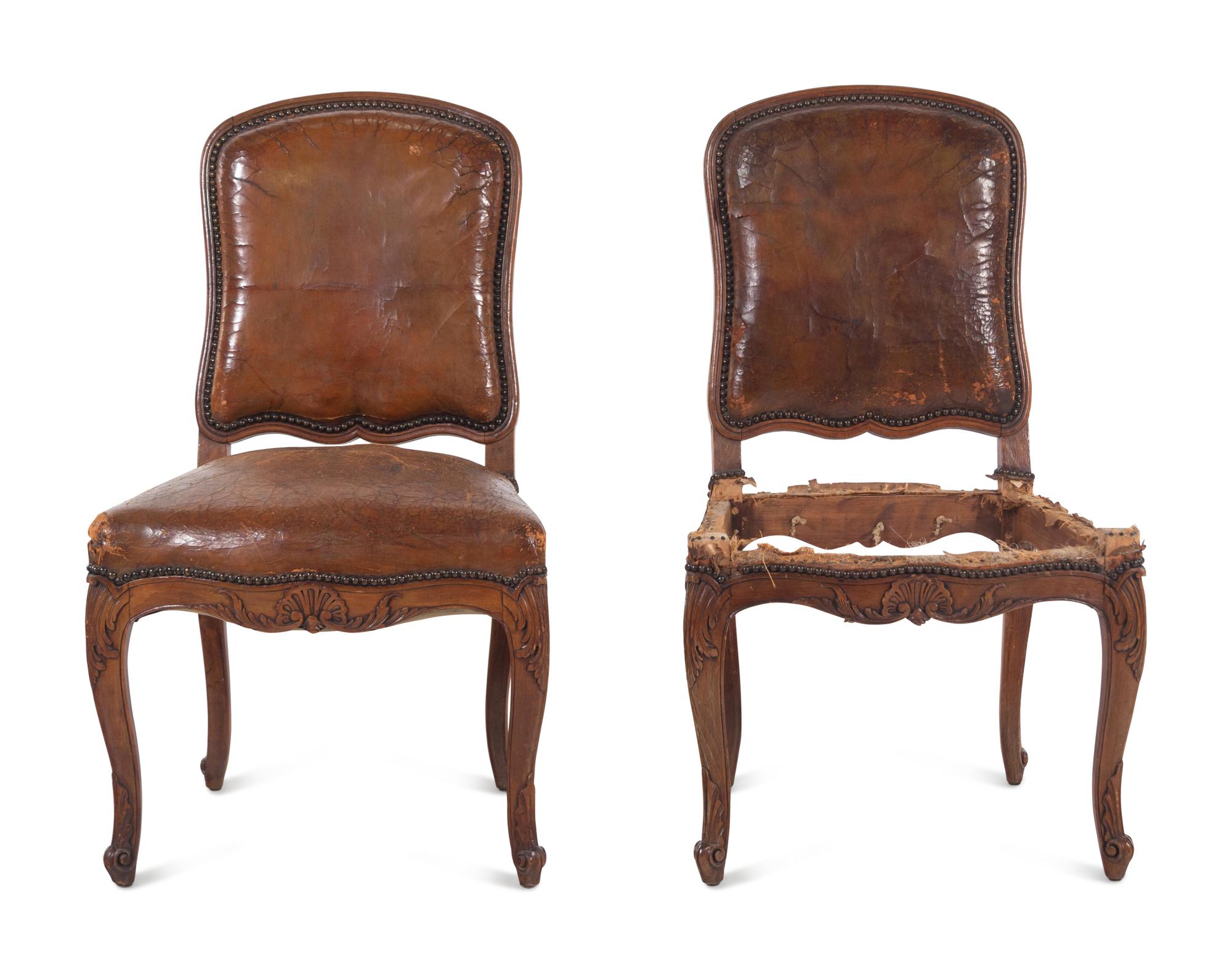 A Pair of Provincial Louis XV Style Walnut Side Chairs