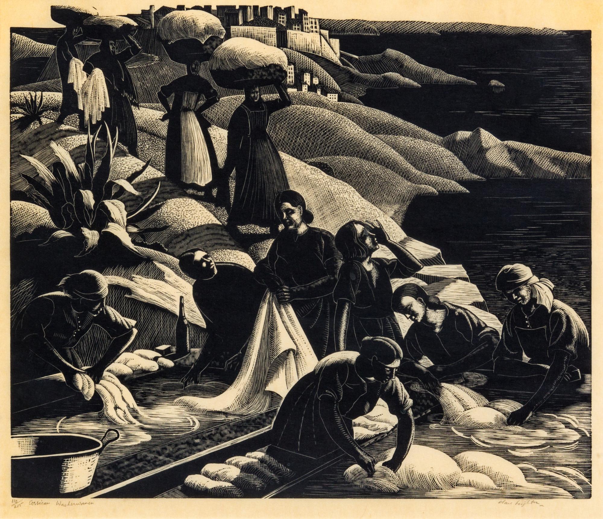 Clair Leighton, (British/American, 1898-1989), Corsican Washerwomen, 1936