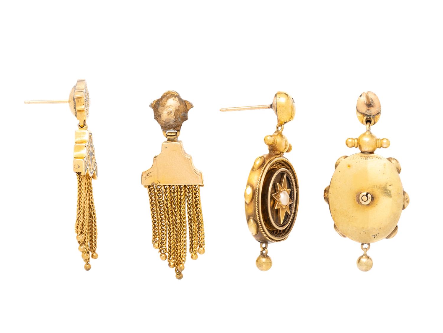 VICTORIAN, TWO PAIRS OF YELLOW GOLD EARRINGS