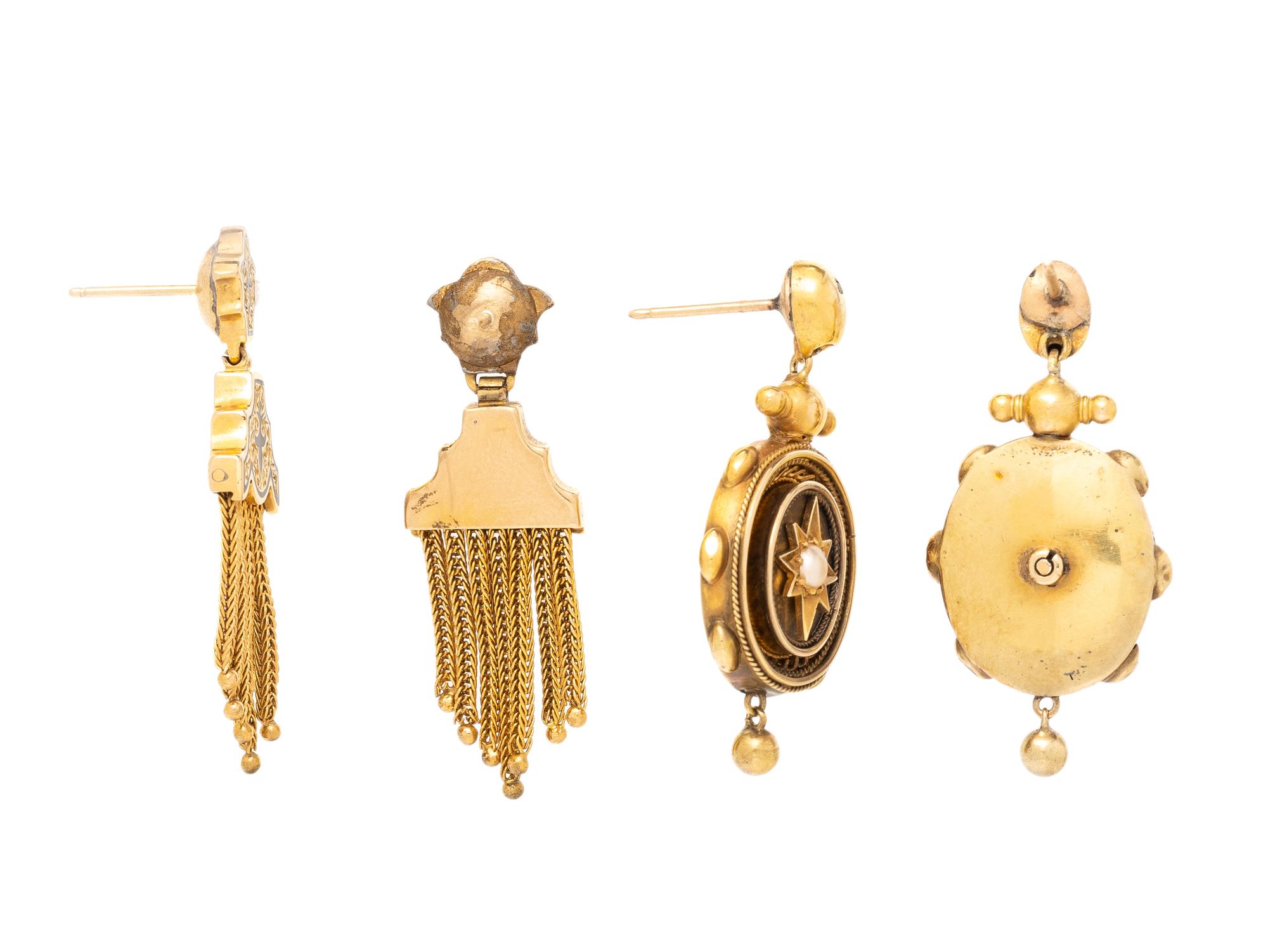 VICTORIAN, TWO PAIRS OF YELLOW GOLD EARRINGS