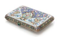 A Russian Enameled Silver Cigarette Case, Maker's mark Cyrillic IA, Moscow, early 20th century, the lid and underside decorated with fl