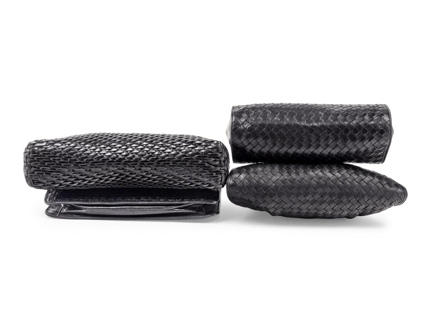 Four Woven Leather Handbags: Two Bottega Veneta, One Fendi, and One De Vecchi, 1980s
