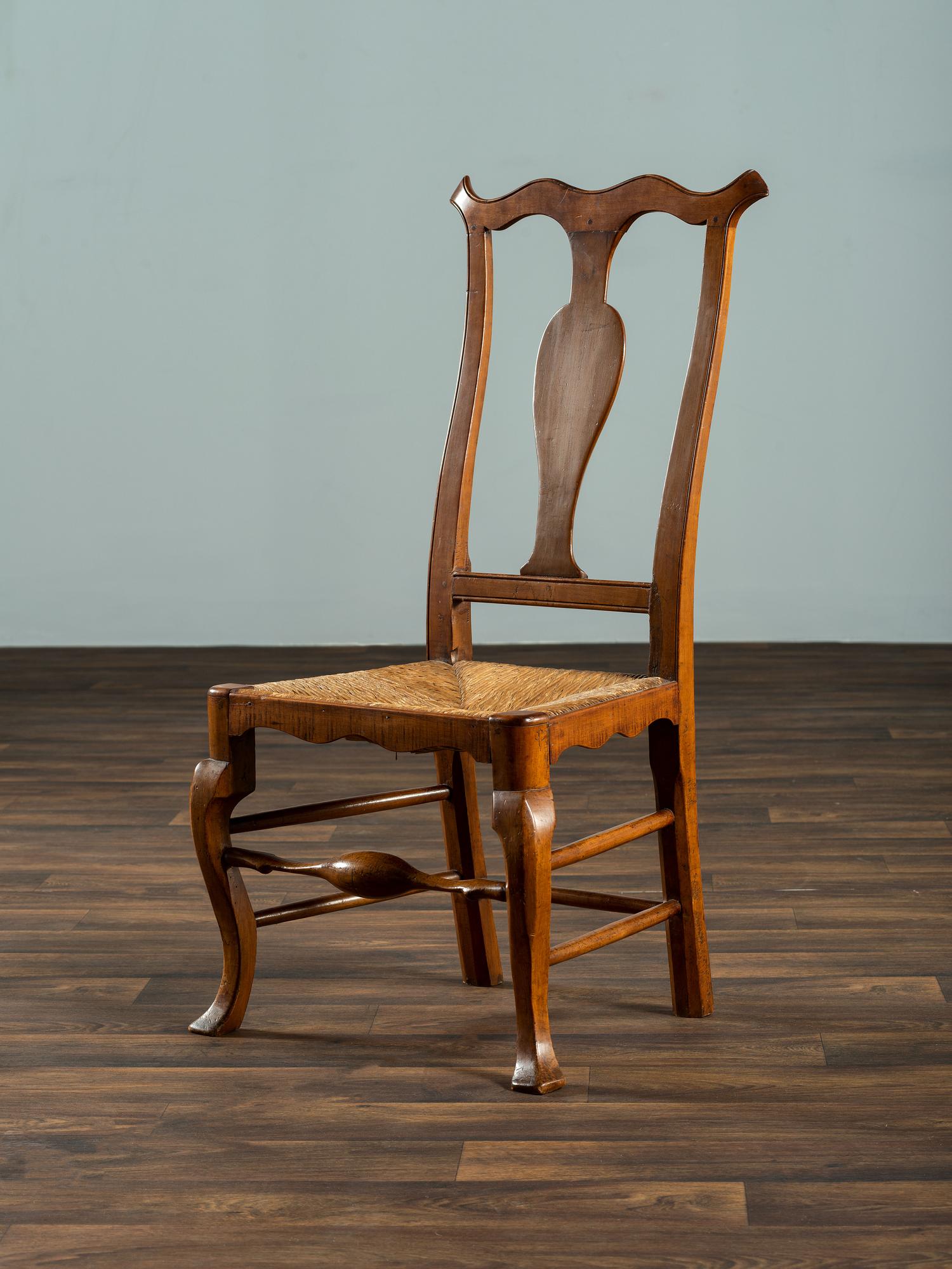 A Queen Anne Maple Rush Seat Side Chair