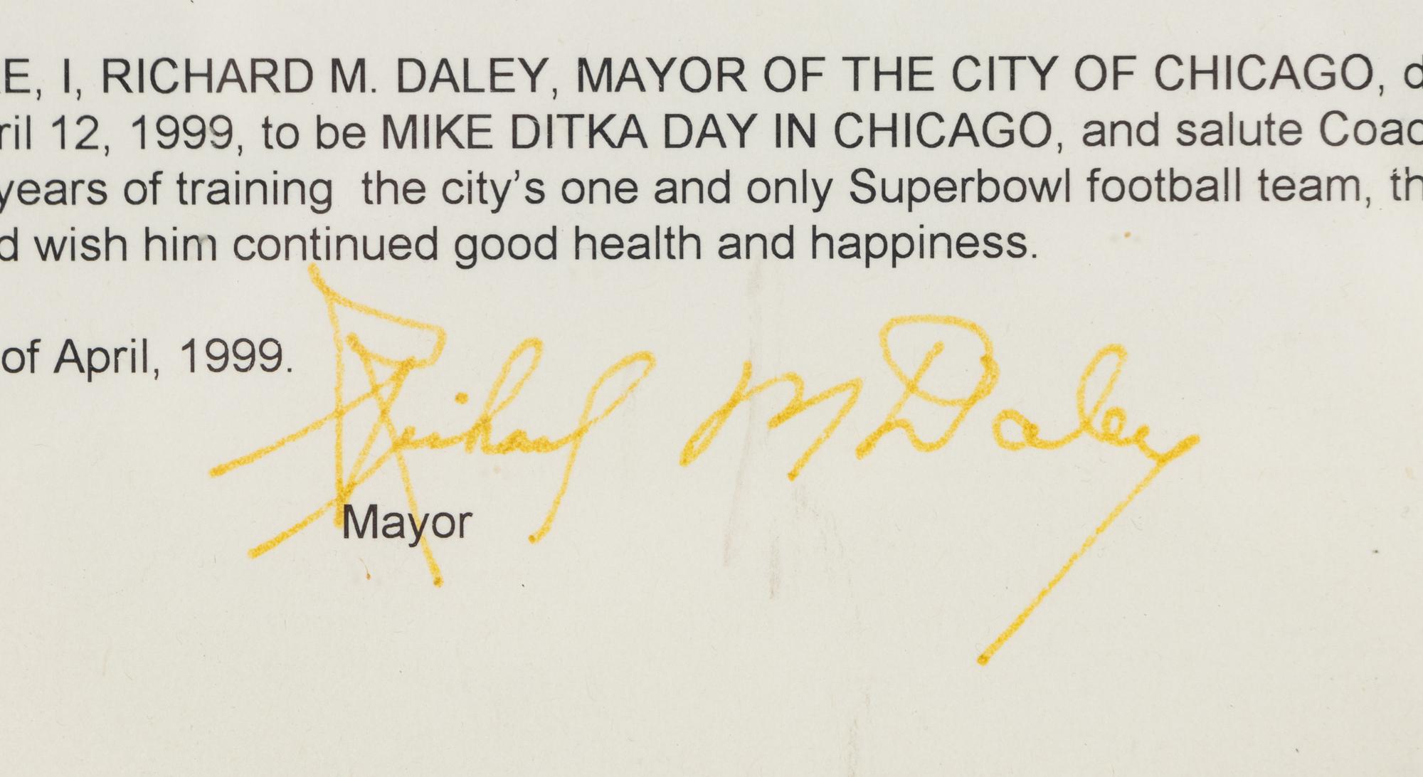 An Iron Mike Ditka Day Proclamation Formerly Displayed at Mike Ditka's Restaurant