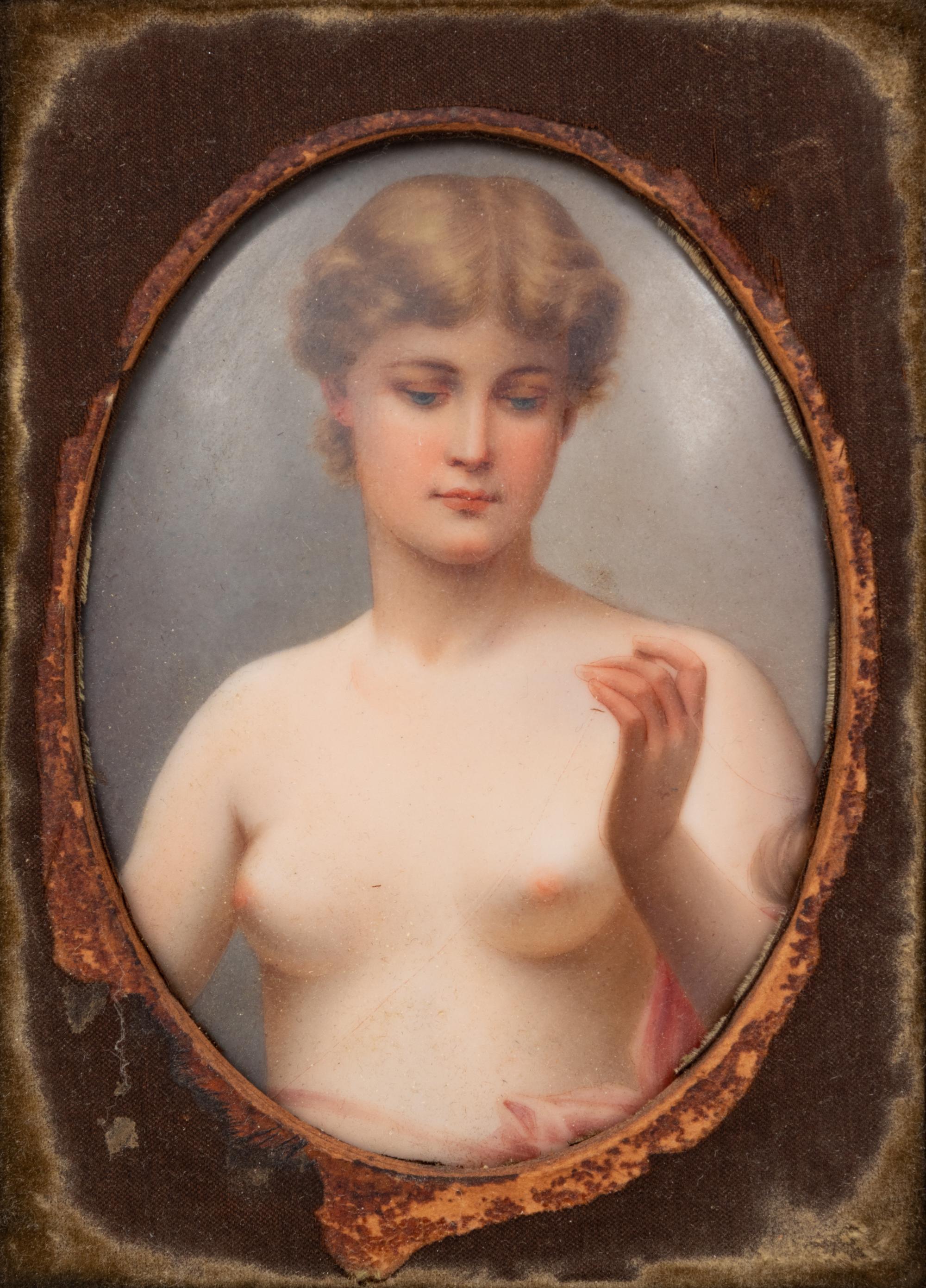 A German Painted Porcelain Plaque, after Friedrich Paul Thumann (German, 1834-1908)