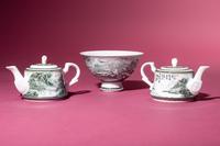 A Set of Seven Grisaille Decorated Porcelain Wares