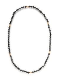 YELLOW GOLD, CULTURED PEARL, HEMATITE, AND LAPIS LAZULI BEAD NECKLACES