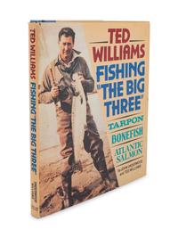 A Ted Williams Signed Autographed Fishing The Big Three Boo k and Two Fishing Flies Tied by Williams,