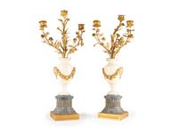 A Pair of French Gilt Bronze and Marble Candelabra