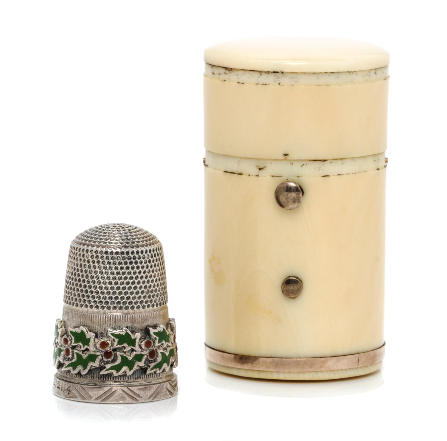 A Victorian Silver and Enamel Thimble, James Fenton, Birmingham, 1892, the knurled top and body above a polychrome enamel band decorate