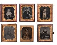 [EARLY PHOTOGRAPHY]. 38 sixth plate ambrotype and tintype portraits of men, women, and children.