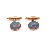 PROUDS, YELLOW GOLD AND BLACK OPAL CUFFLINKS