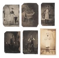 [EARLY PHOTOGRAPHY]. 9 occupational photos, incl. carpenters, butchers, housekeepers, & a barber.