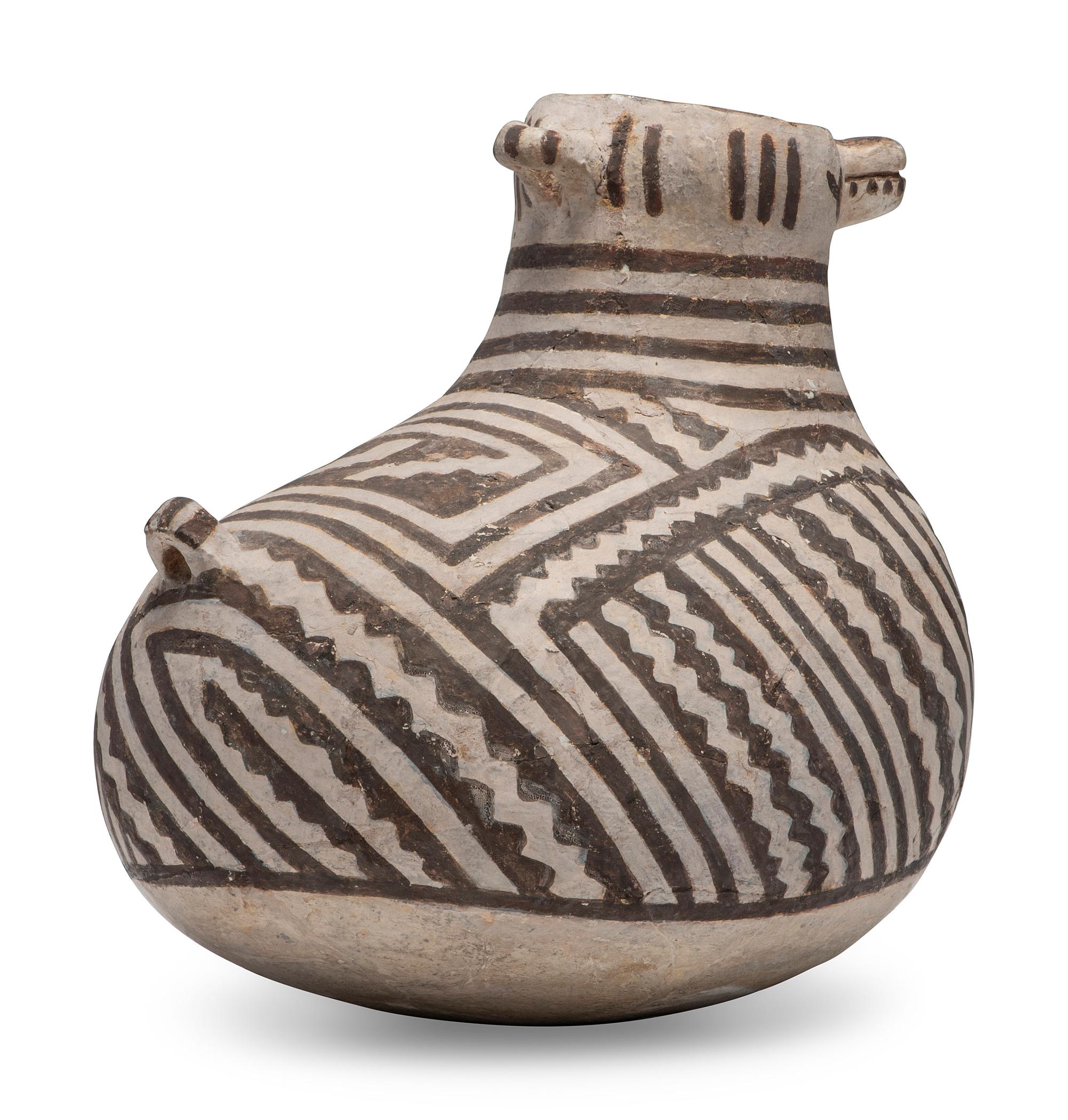 Ancestral Pueblo Black-on-White Duck Effigy Pottery Pitcher
