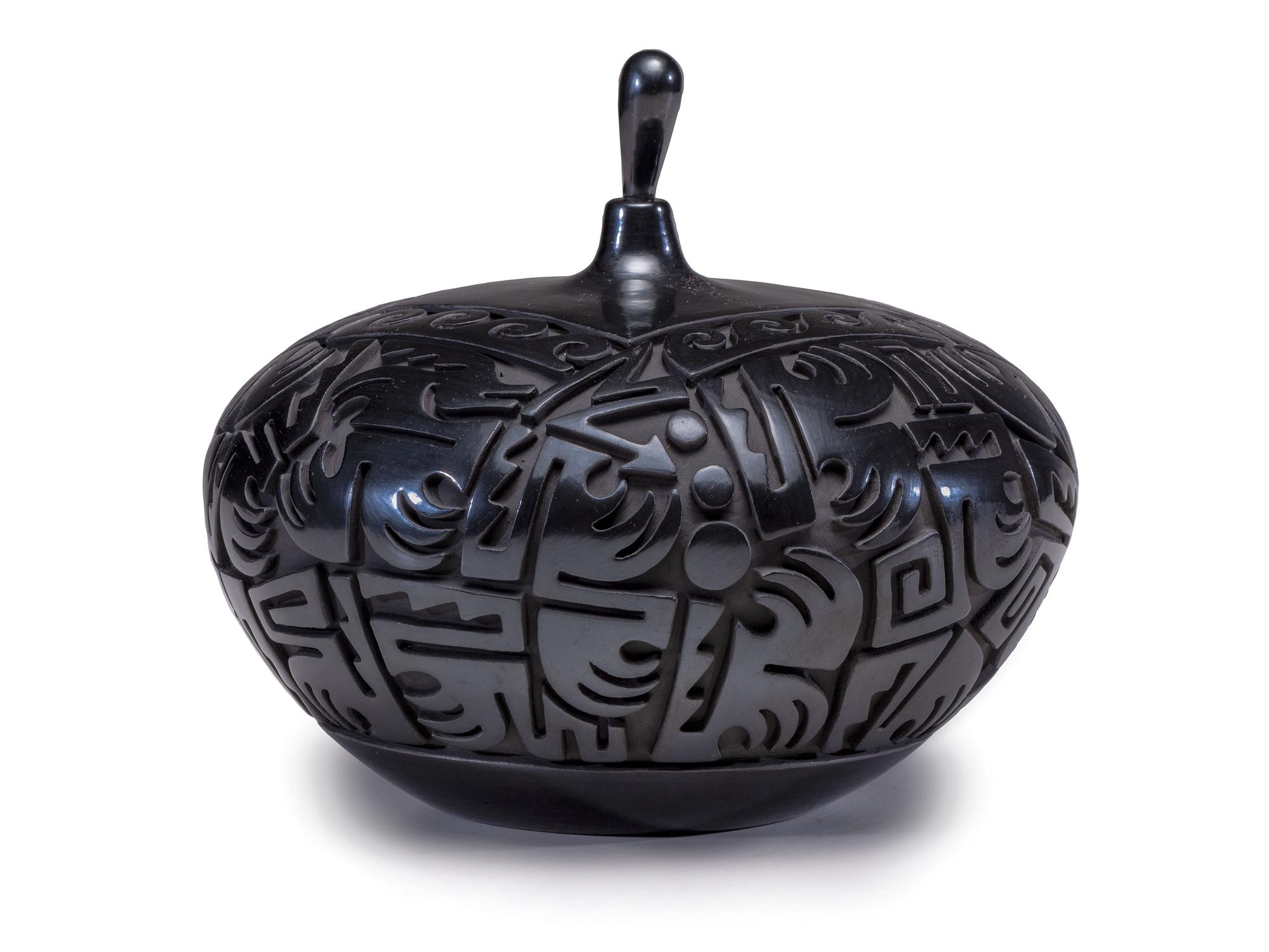Carved Blackware Pottery Jar