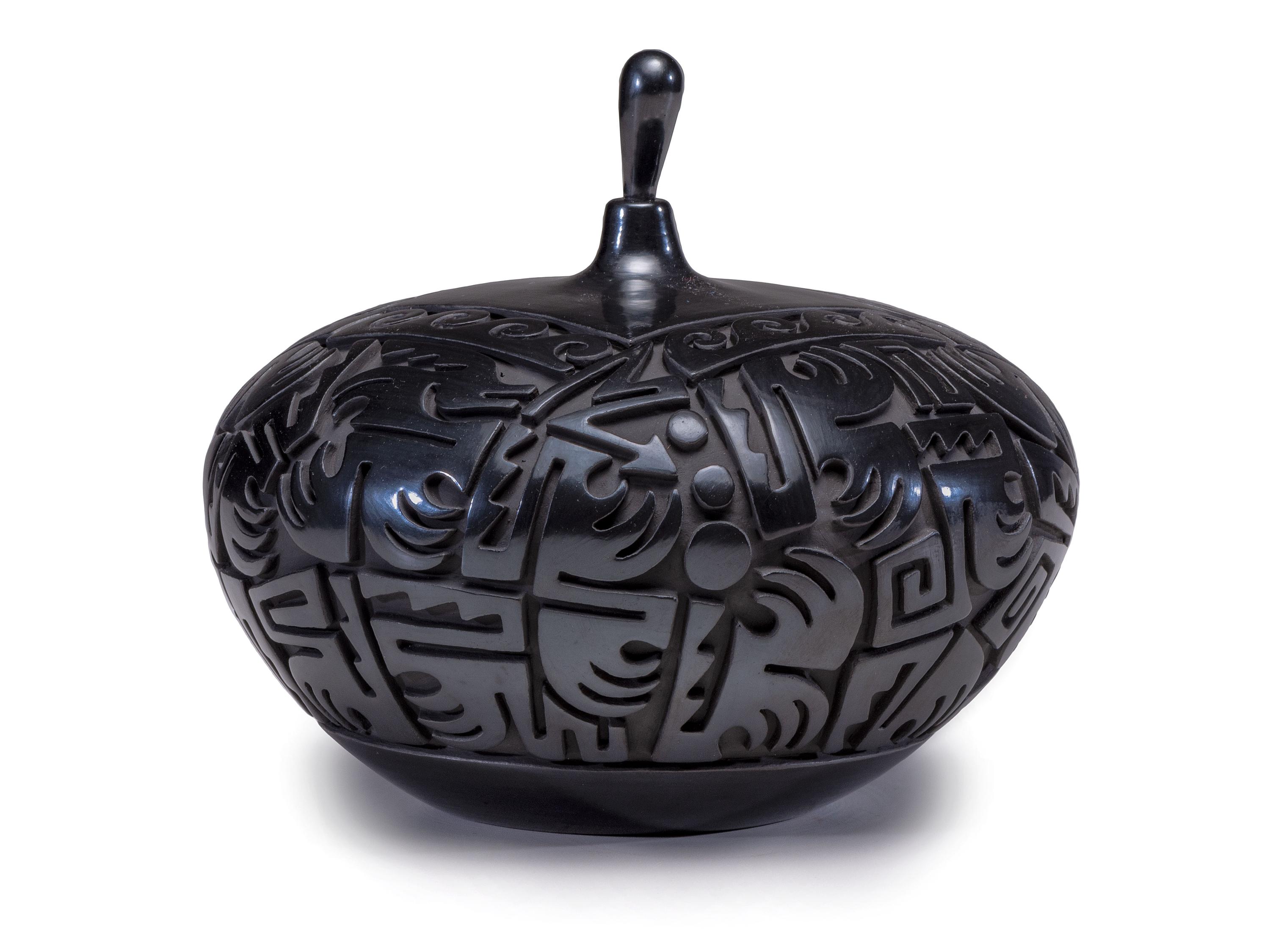 Carved Blackware Pottery Jar