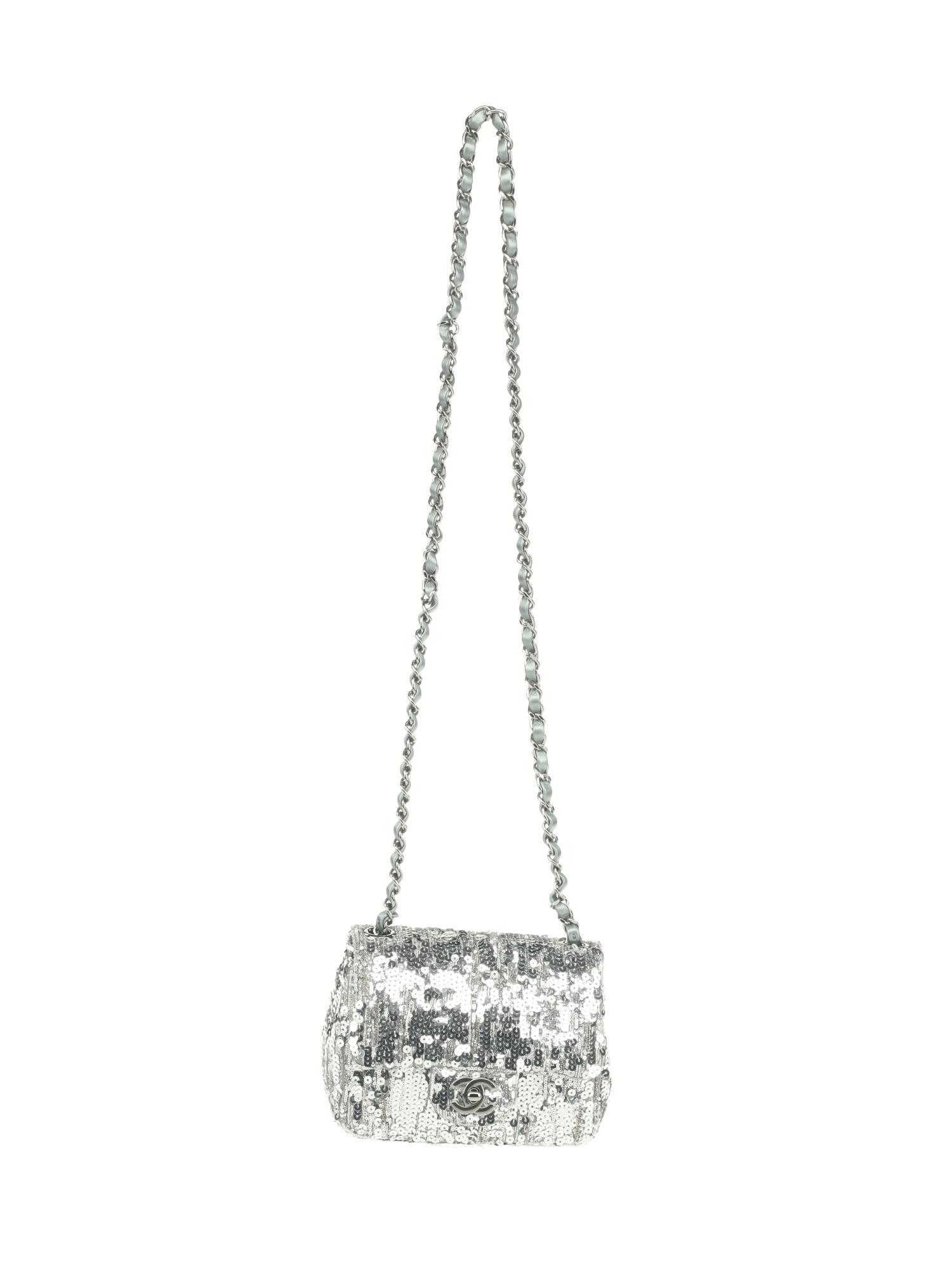 Chanel Silver Sequin Mini Flap Bag, 2020