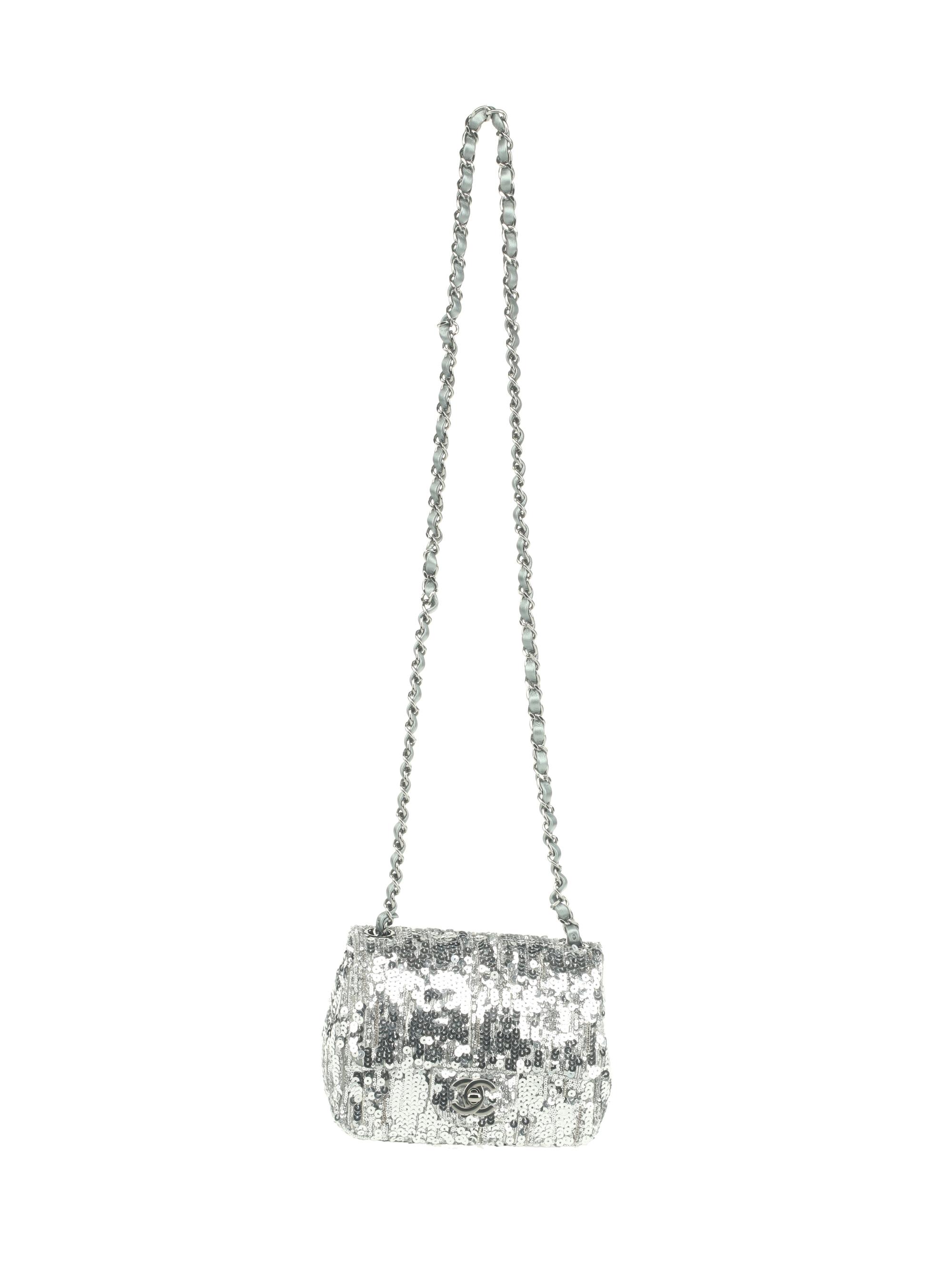 Chanel Silver Sequin Mini Flap Bag, 2020