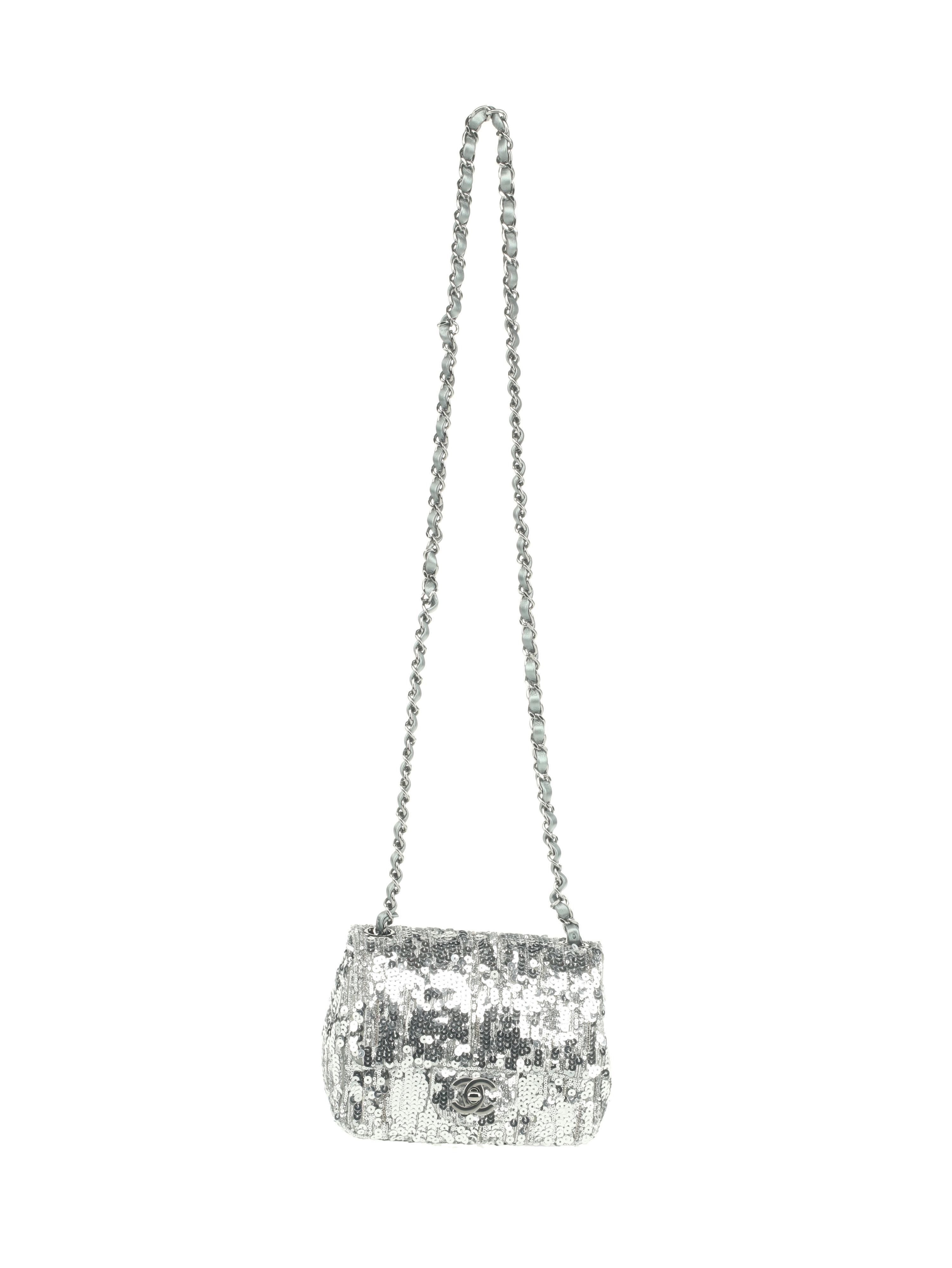 Chanel Silver Sequin Mini Flap Bag, 2020