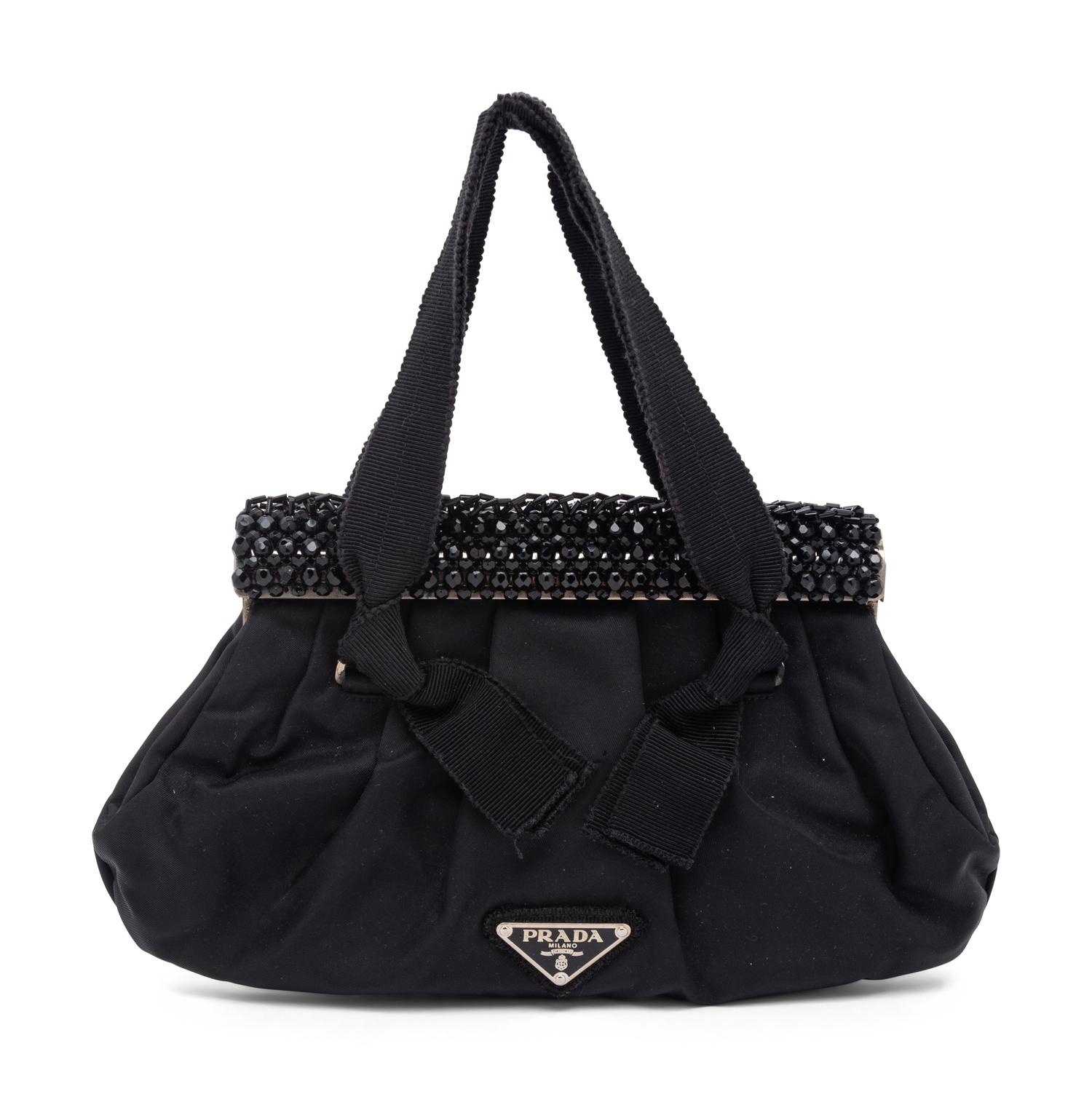 Prada, Black Tweed Dress & Nylon Handbag