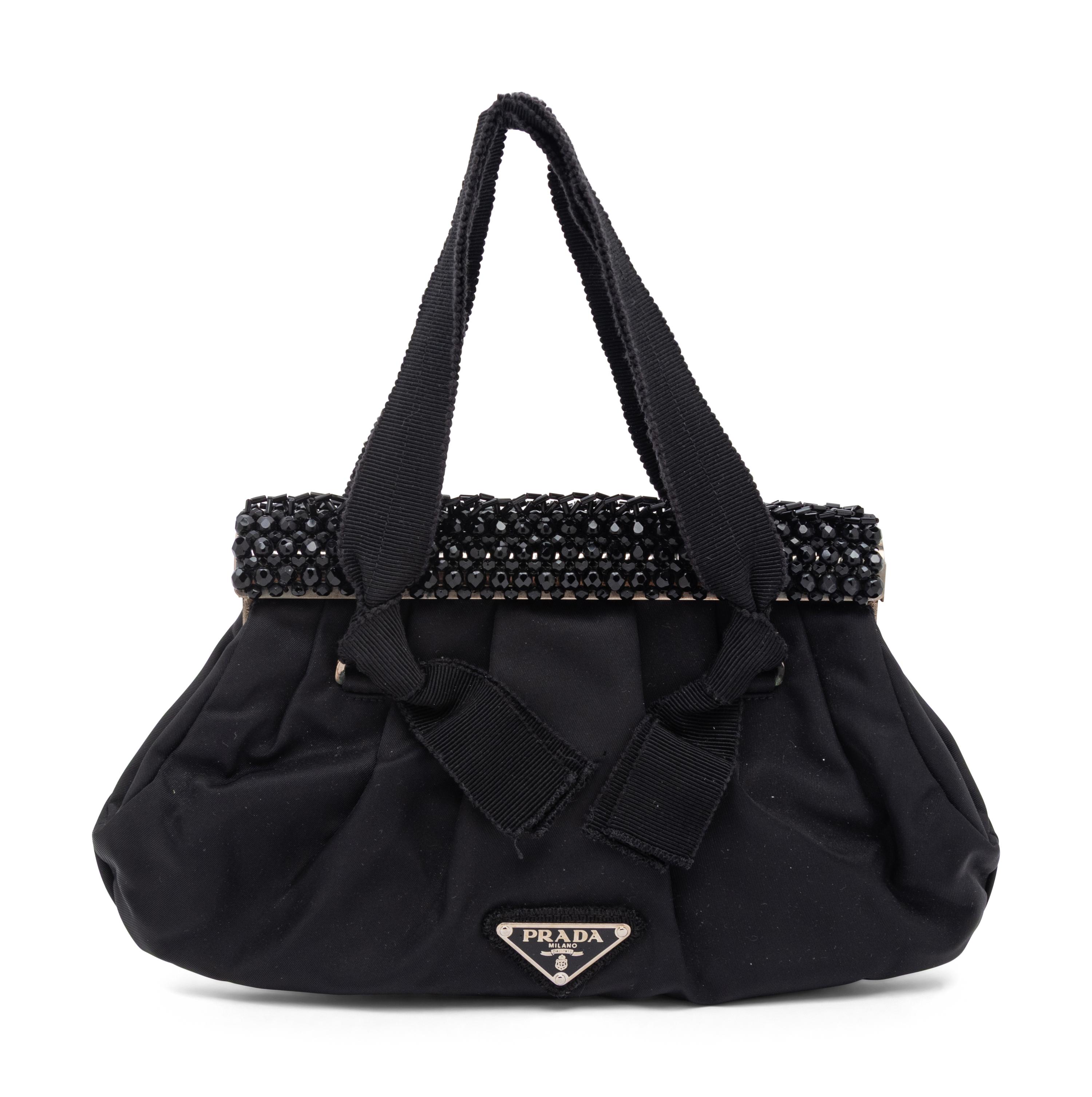 Prada, Black Tweed Dress & Nylon Handbag