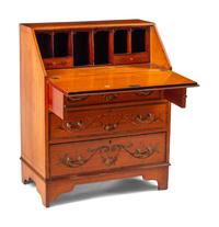 An Edwardian Paint Decorated Satinwood Slant-Front Bureau