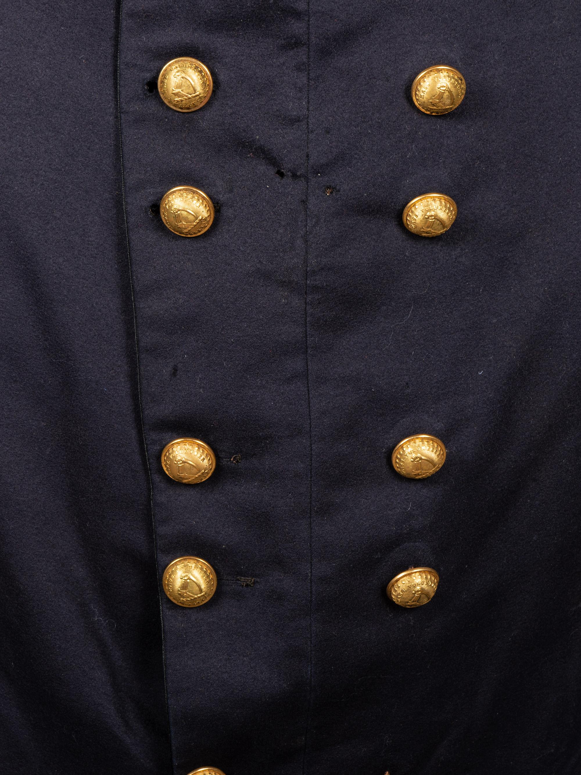 [MILITIA]. Frock coat and Model 1851 shako with original box identified to Massachusetts Militia Brigadier General Eliab Ward.