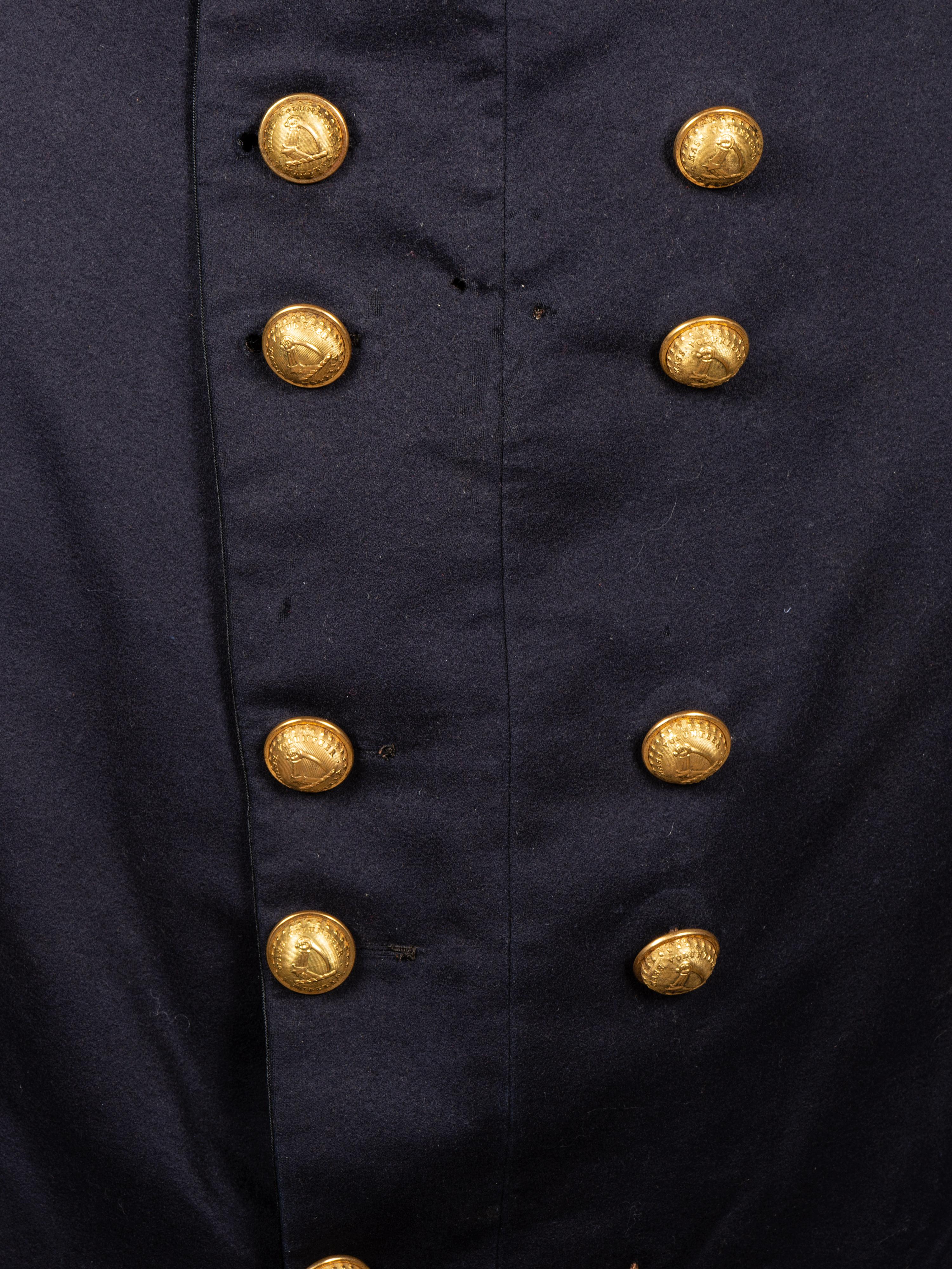[MILITIA]. Frock coat and Model 1851 shako with original box identified to Massachusetts Militia Brigadier General Eliab Ward.