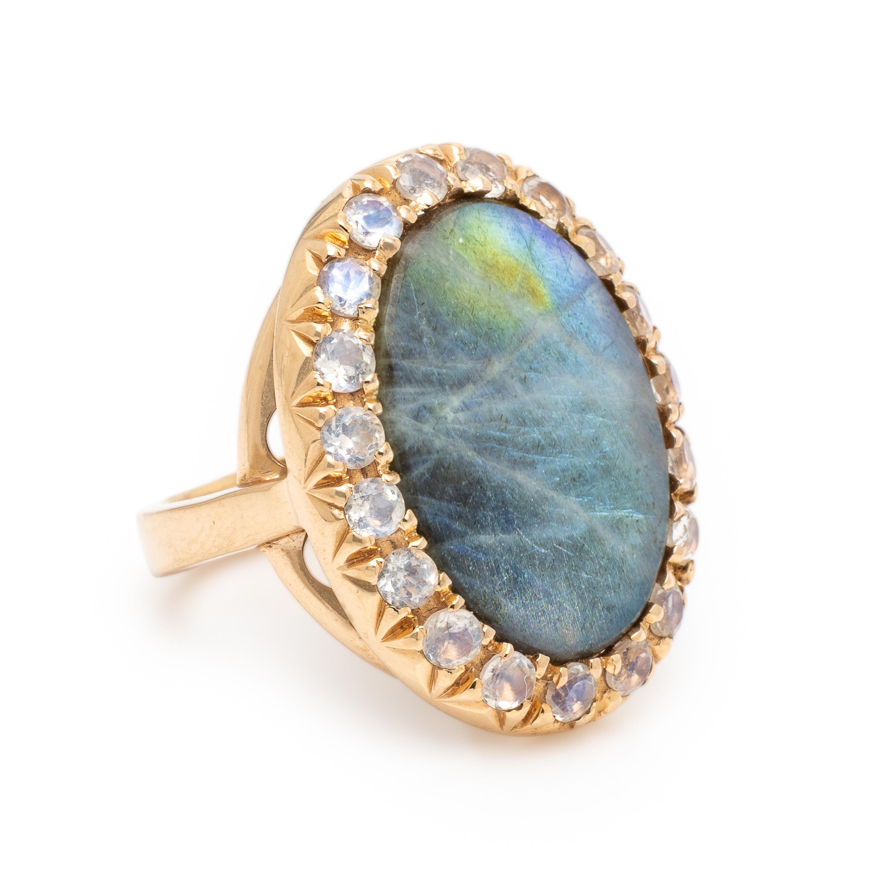 Italian, Labradorite, Moonstone, and Rose Gold Ring