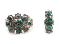 Native American Silver and Turquoise Bracelet and Ring, possibly from the Candelaria Mine