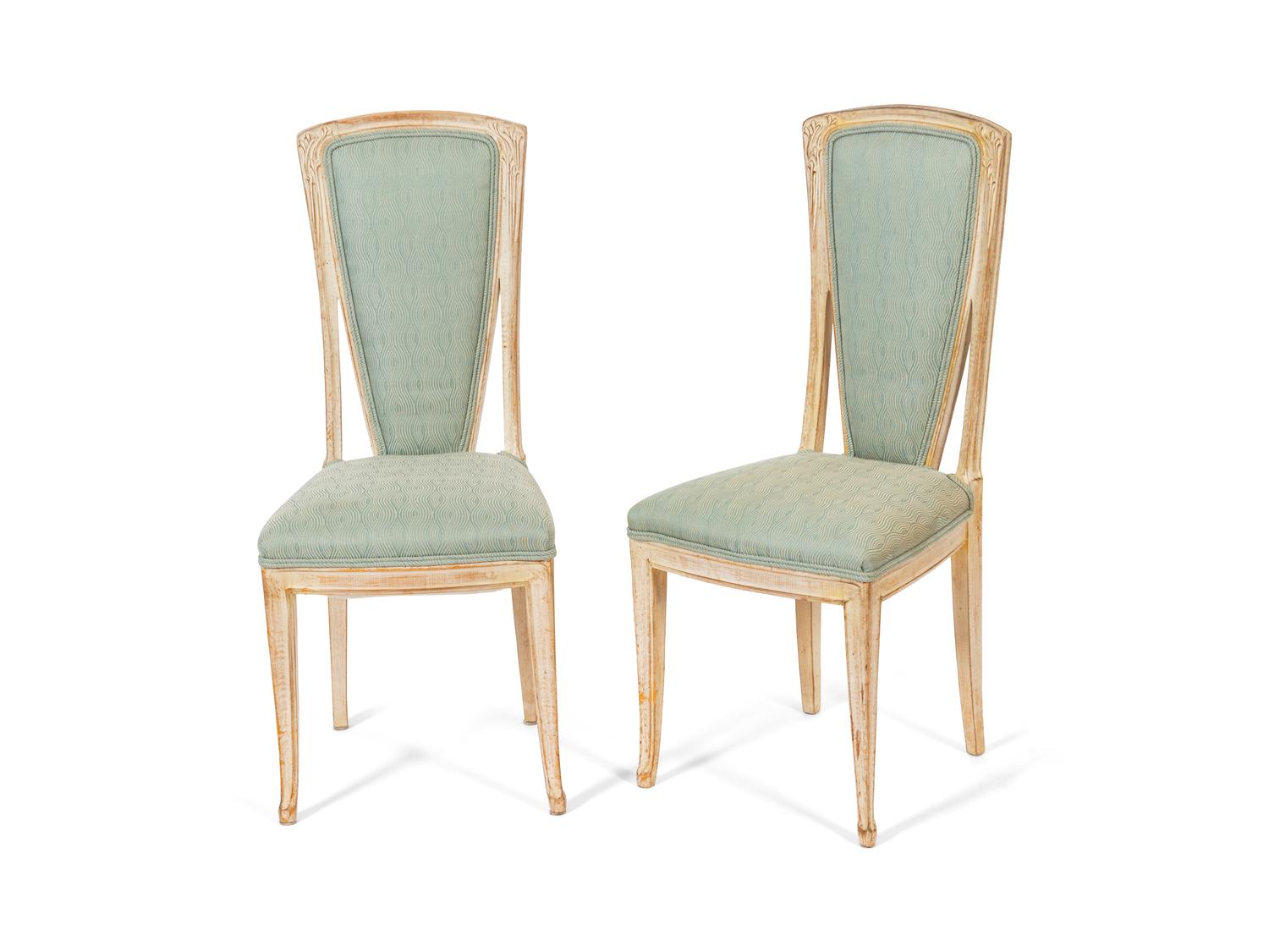 A Set of Six Art Nouveau Style Carved and Painted Dining Chairs — 20TH CENTURY
