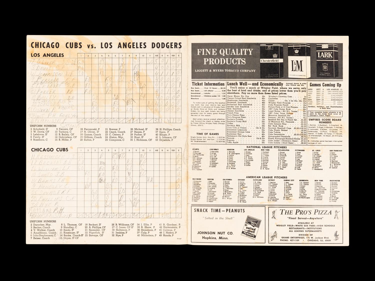 A Group of 12 1960s-70s Chicago Cubs Wrigley Field Signed Autograph Scorecards (Including Ernie Banks, Billy Williams, Fergie Jenkins and Ron Santo)