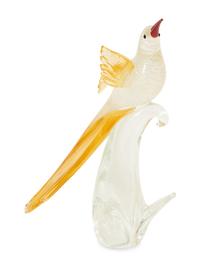 A Murano Glass Standing Bird Figural Group and a Pair of Bird Sculptures