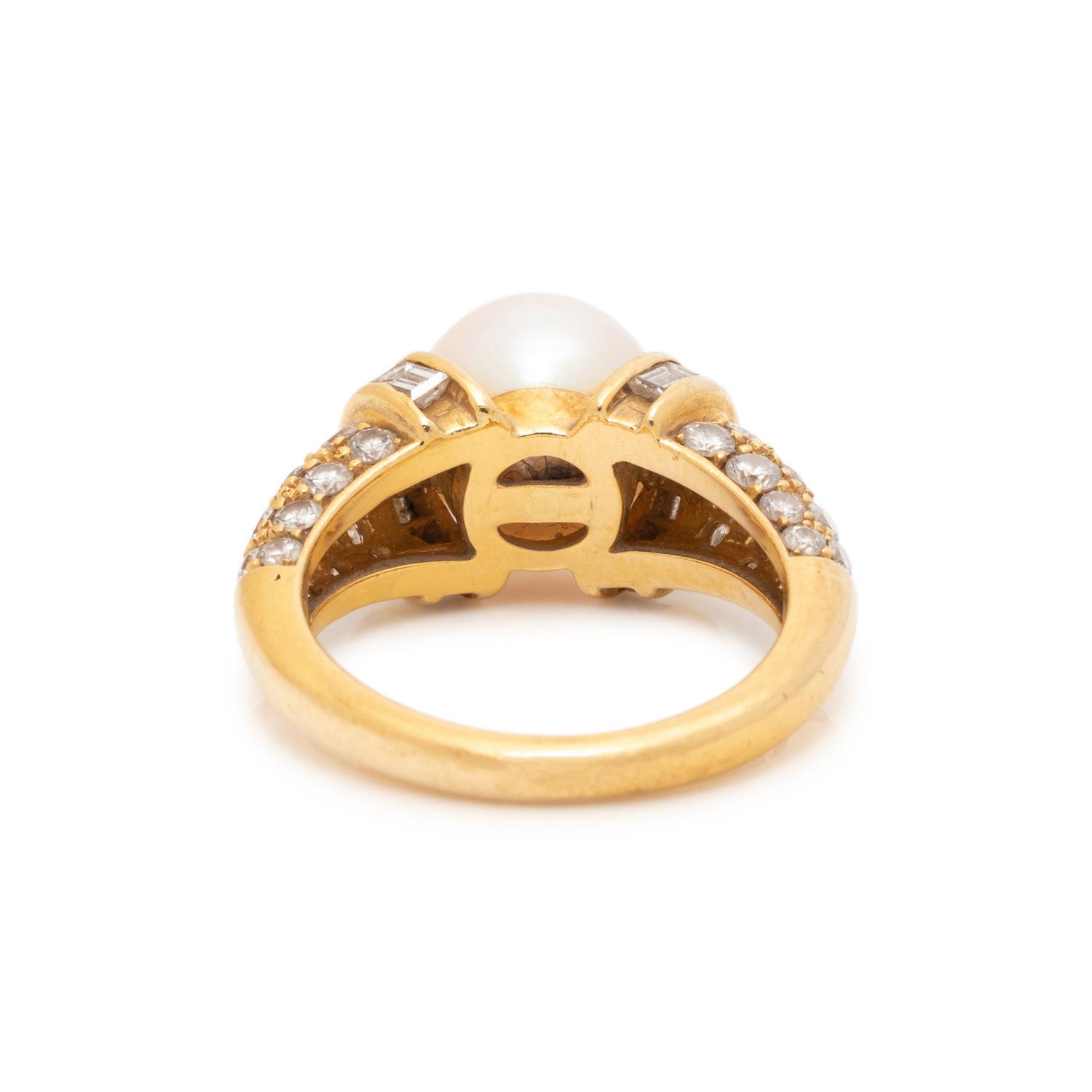BVLGARI, YELLOW GOLD, CULTURED PEARL AND DIAMOND RING