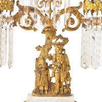 A "Leatherstocking Tales" Three-Piece Cast Brass, Marble, and Brass Girandole Garniture