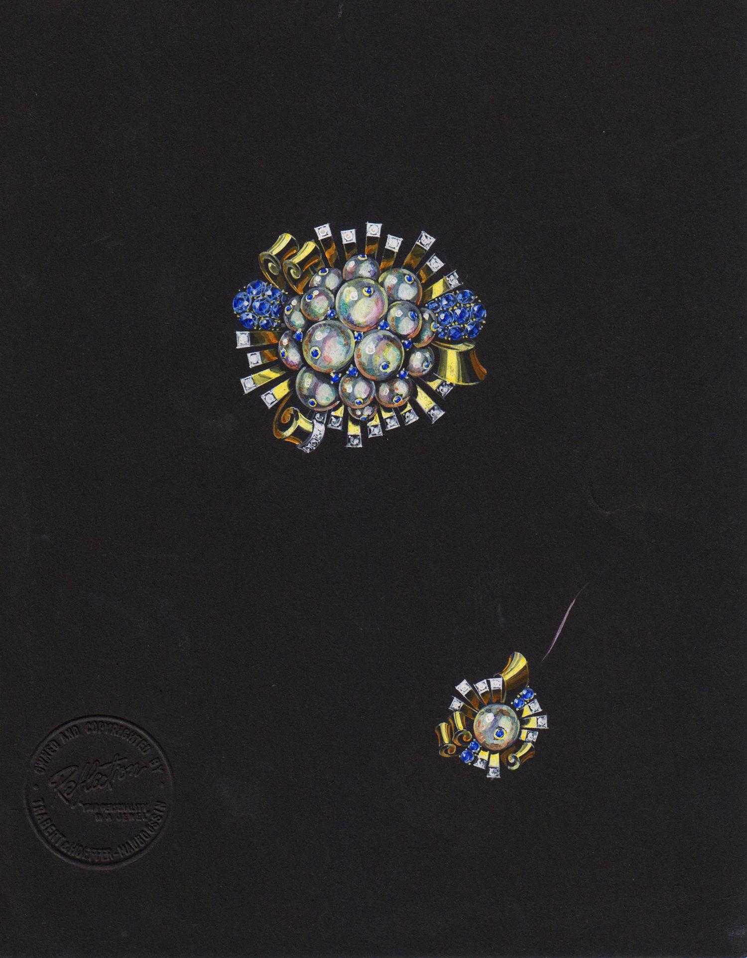 A Collection of Original Gouache on Paper Jewelry Designs by Anne Howe Geyer for Trabert & Hoeffer-Mauboussin,