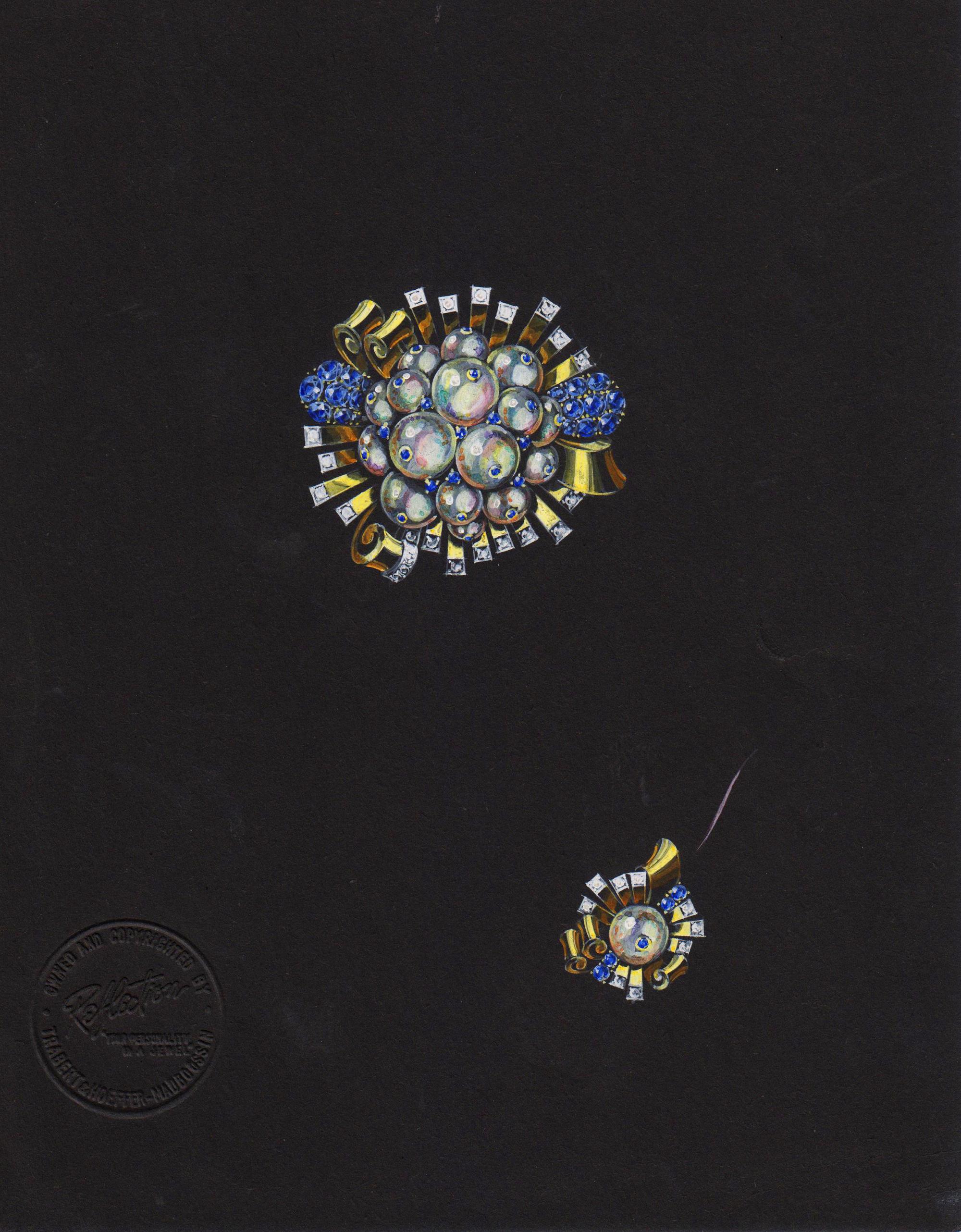 A Collection of Original Gouache on Paper Jewelry Designs by Anne Howe Geyer for Trabert & Hoeffer-Mauboussin,