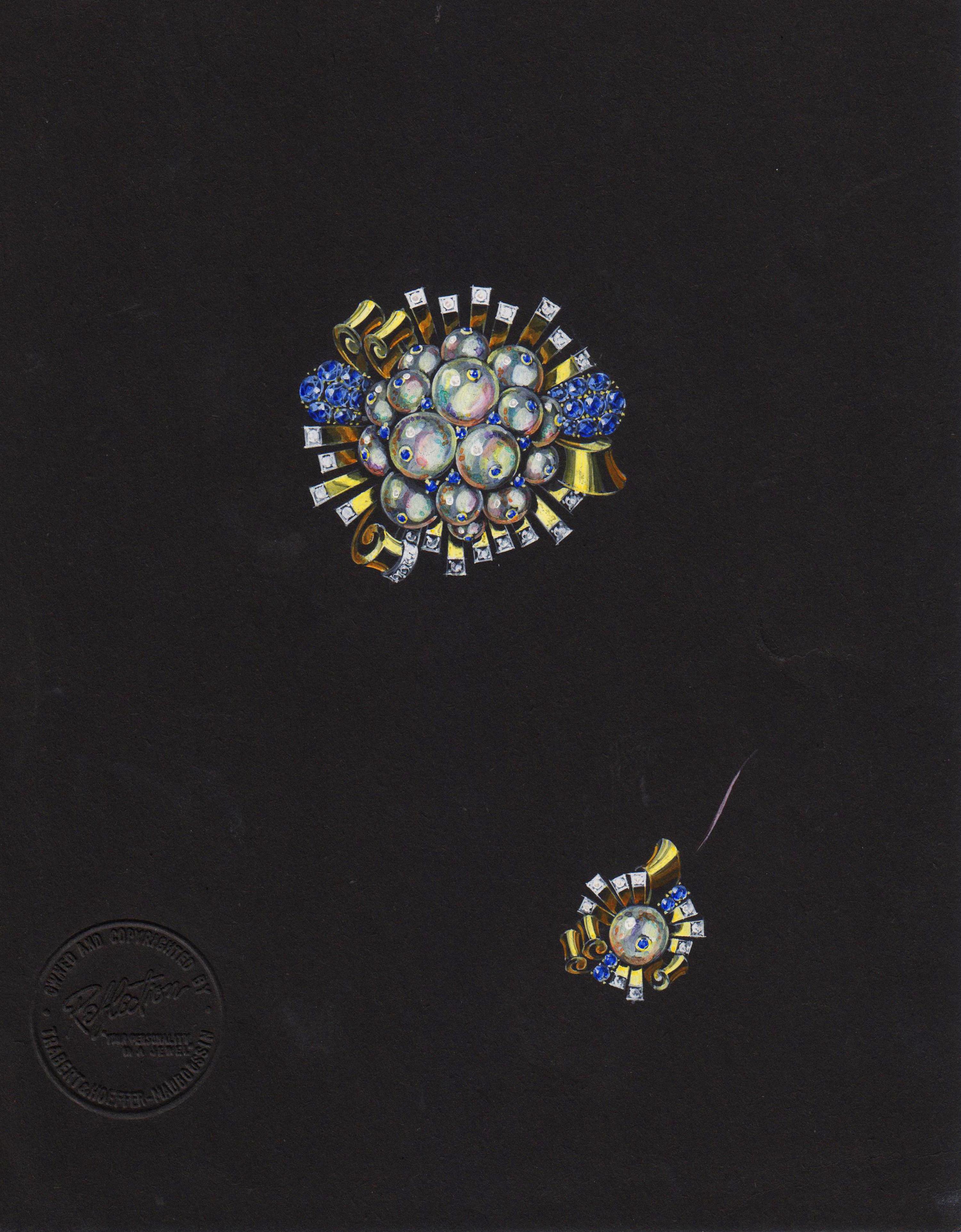 A Collection of Original Gouache on Paper Jewelry Designs by Anne Howe Geyer for Trabert & Hoeffer-Mauboussin,