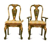 Six Queen Anne Style Painted Rush Seat Dining Chairs — 20TH CENTURY