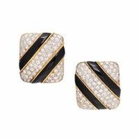 Diamond, Onyx, and Yellow Gold Earrings